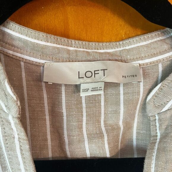 Loft Linen Blend Striped Button Front Dress XXSP - Picture 3 of 6